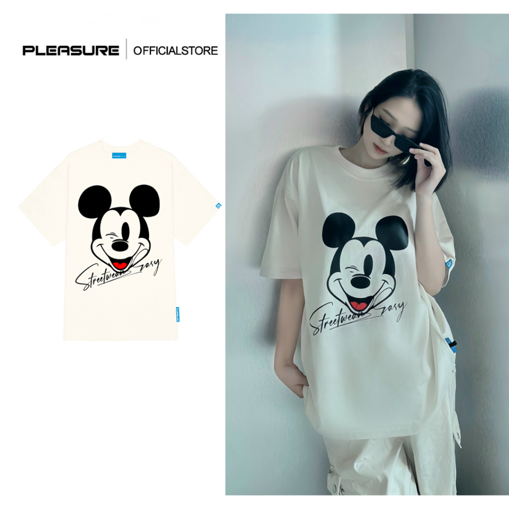 Áo thun oversize chuột Mickey-Streetwear Easy, Áo phông Unisex nam nữ Cotton 2 chiều oversize form rộng PLEASURE BRAND
