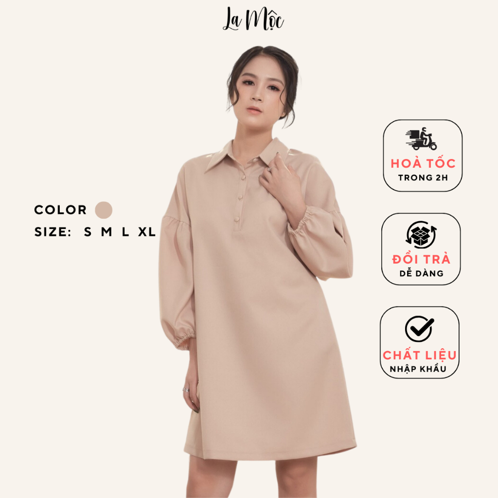 Đầm Suông Phom Rộng Cổ Sơ Mi Bản To - Bigsize - Maxivic, La Mộc - LM012217