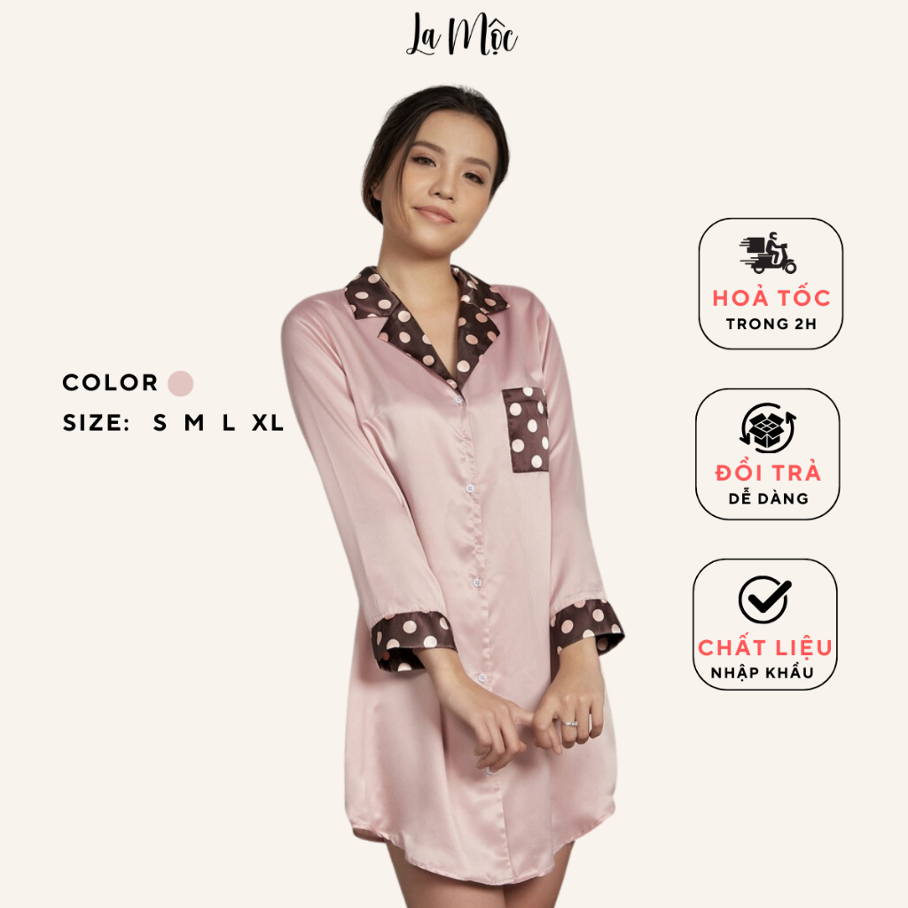 Đầm ngủ Pijama Lụa Hàn Cổ Bẻ Maxivic, La Mộc - MM112120