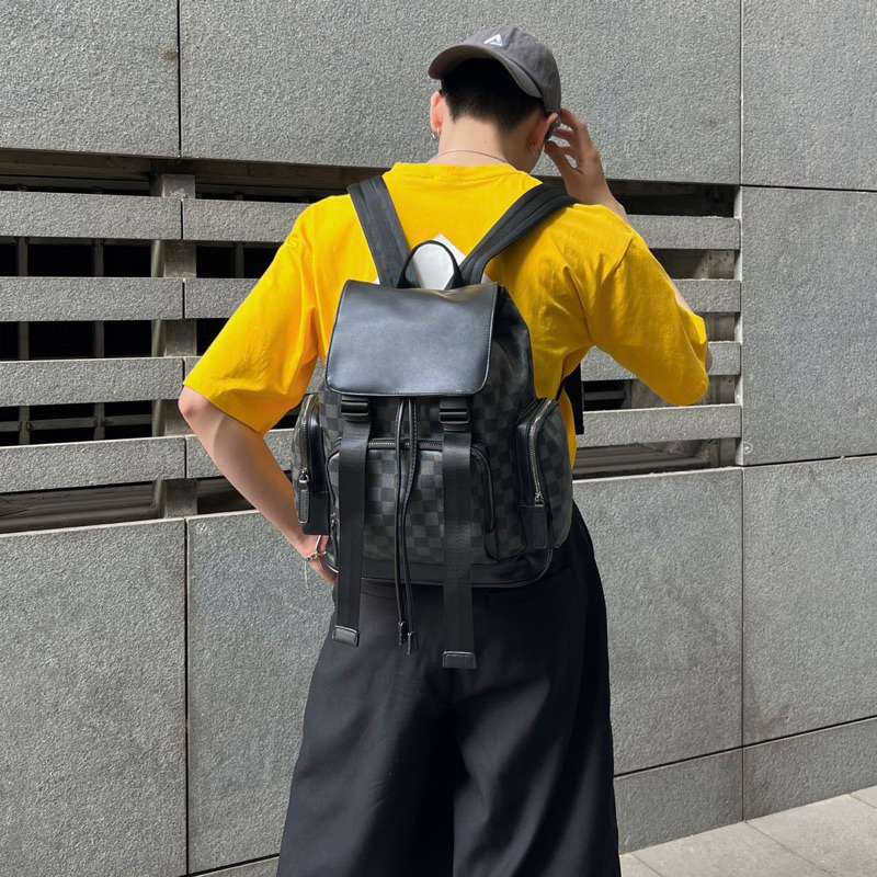 Balo da thời trang, hoạ tiết caro chất da chống thấm nước chống mài mòn, đựng vừa Laptop và A4 - LARA BACKPACK, novstore