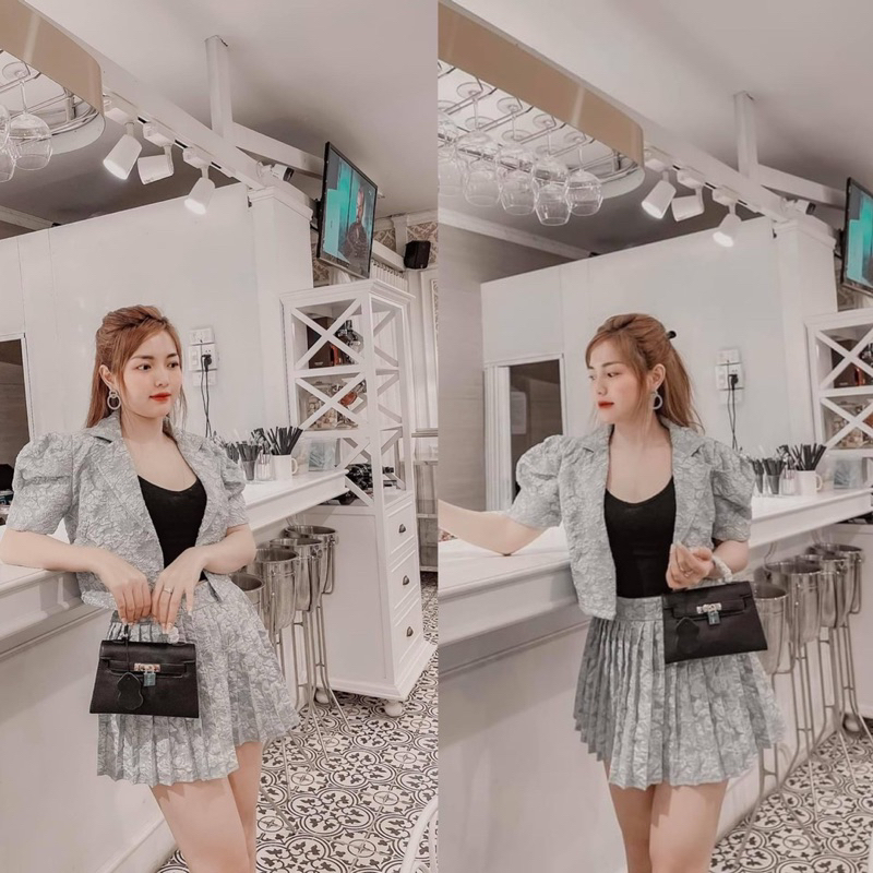 Túi quai xách H dáng ken ly da gạo trơn dáng thấp size19