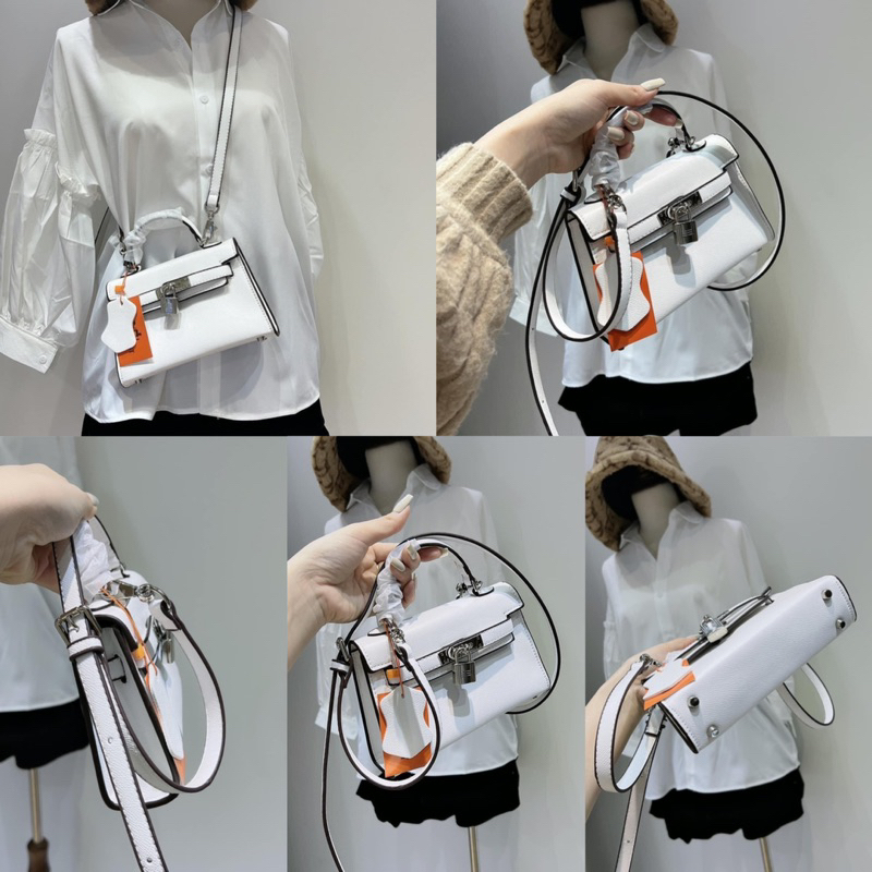 Túi quai xách H dáng ken ly da gạo trơn dáng thấp size19