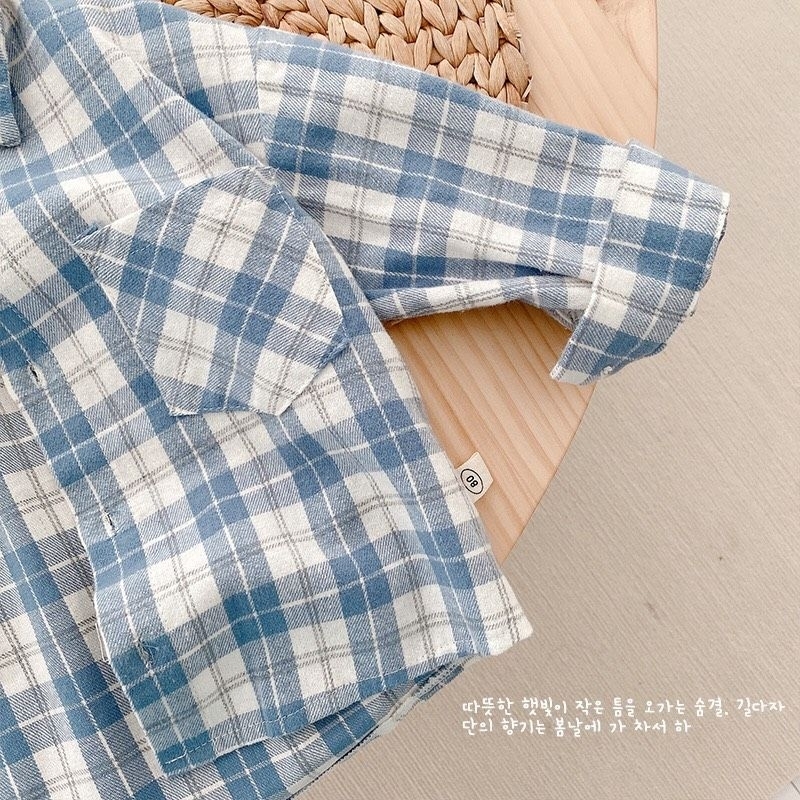 Áo sơ mi bé trai hàng QC🐻Hàng sẵn🐻 Áo sơ mi kẻ dài tay bé trai size 80-130