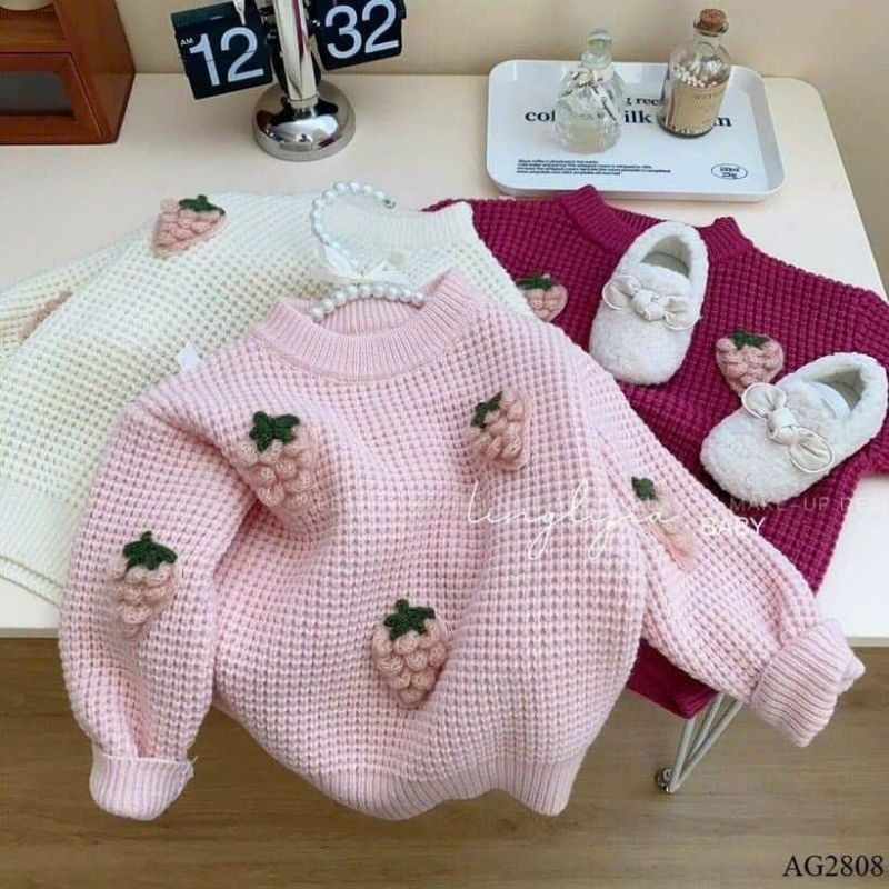 Áo len bé gái hàng QCCC- Áo len hình trái tim bé gái size 80-130