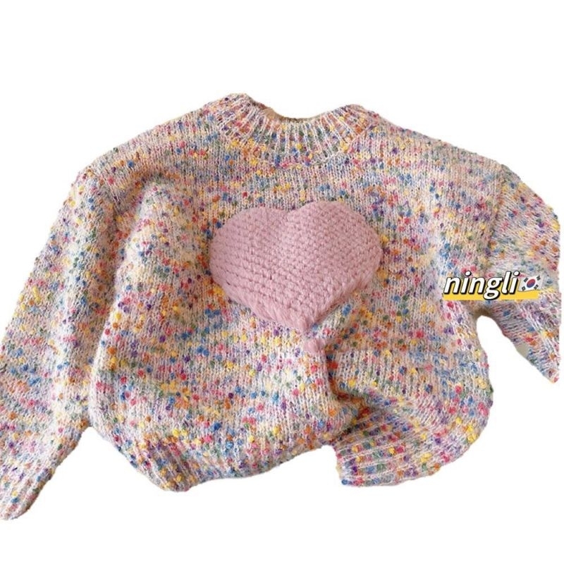 Áo len bé gái hàng QCCC- Áo len hình trái tim bé gái size 80-130