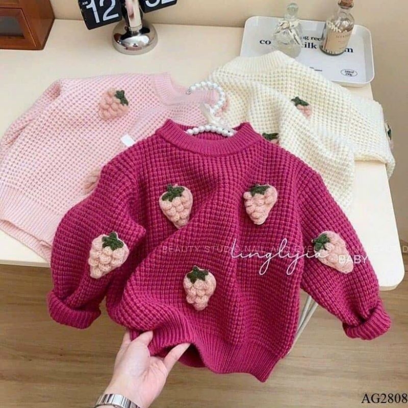 Áo len bé gái hàng QCCC- Áo len hình trái tim bé gái size 80-130