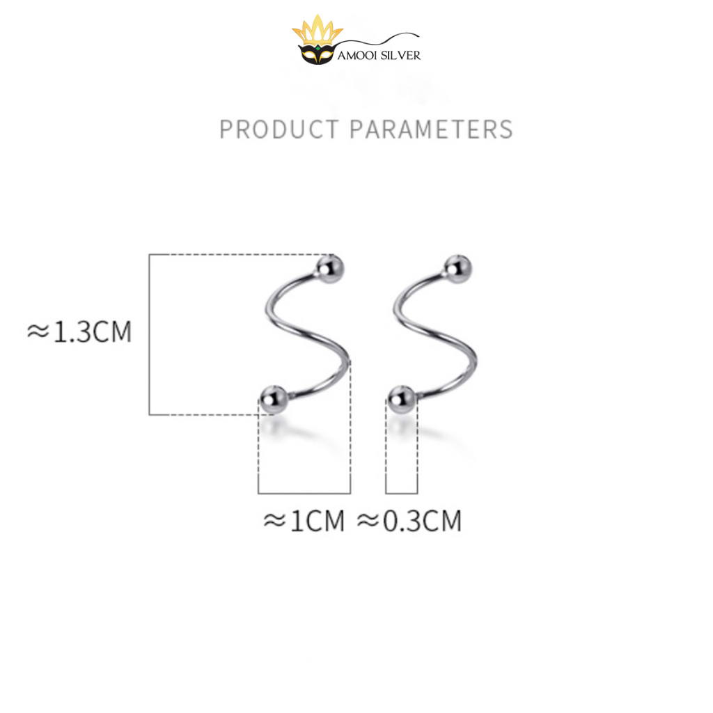 Bông Tai Bạc S925 Chui Vặn Xoắn Bi Cá Tính - AMOOI SILVER ABT025