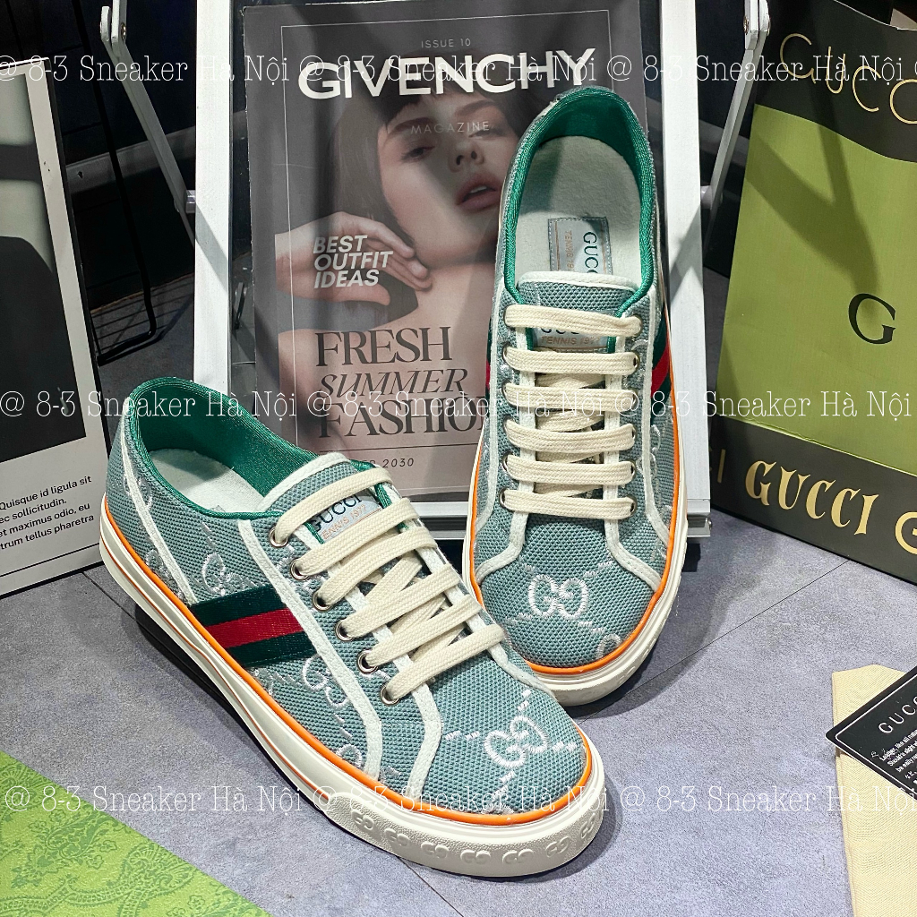 Giày Thể Thao Gucci Tennis 1977 'GG Linen Fabric'. Giày Thể Thao Gucci Tennis xanh dương