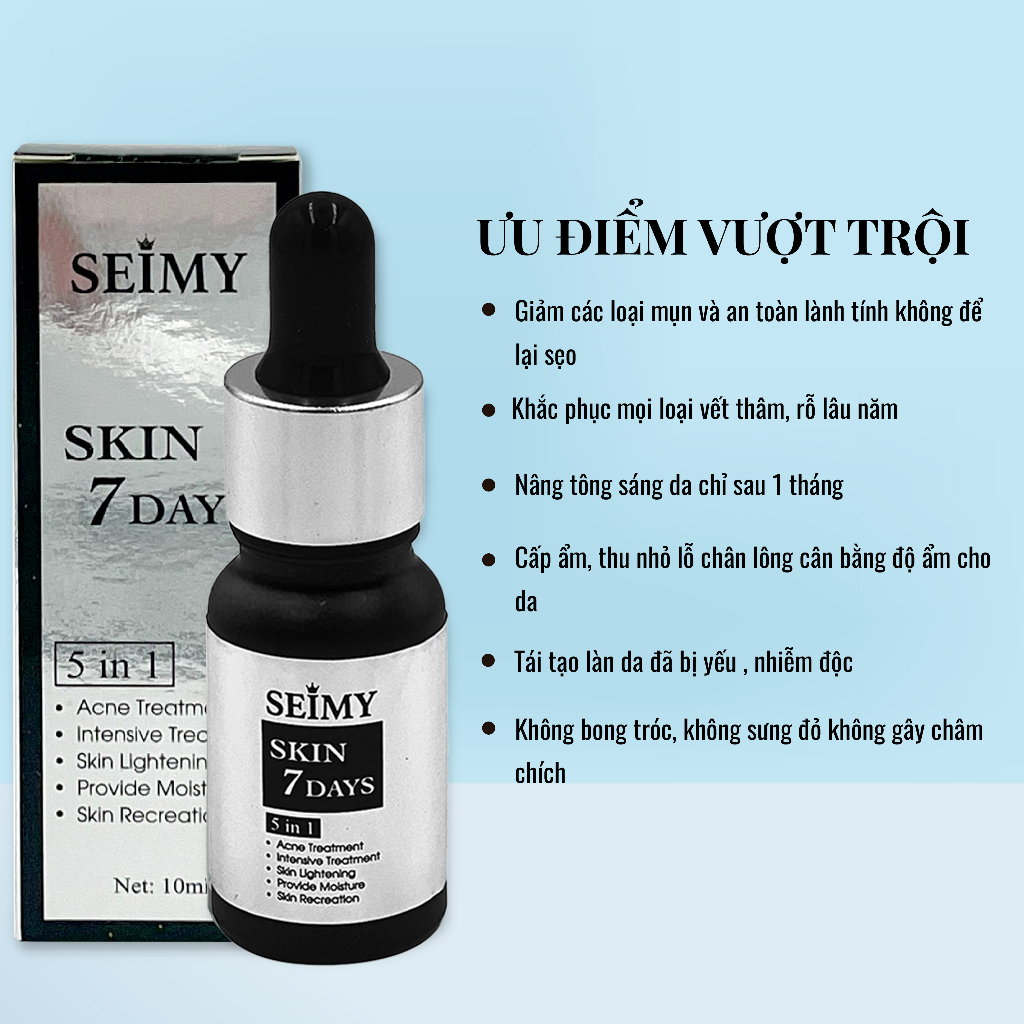 Serum giảm mụn thâm rỗ Seimy - Skin 7 Days - Công dụng 5 trong 1 hiệu quả sau 7 ngày 10ml