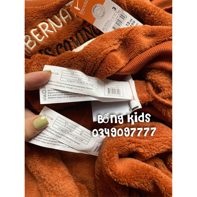 Bộ Bông Bé Gái Gấu Nâu Cam Inextenso