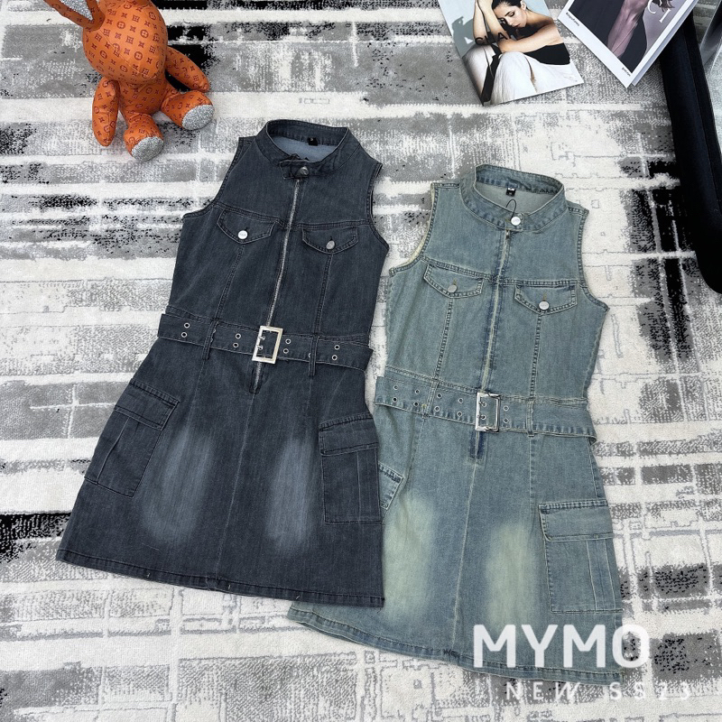 Váy jean kèm dây đai