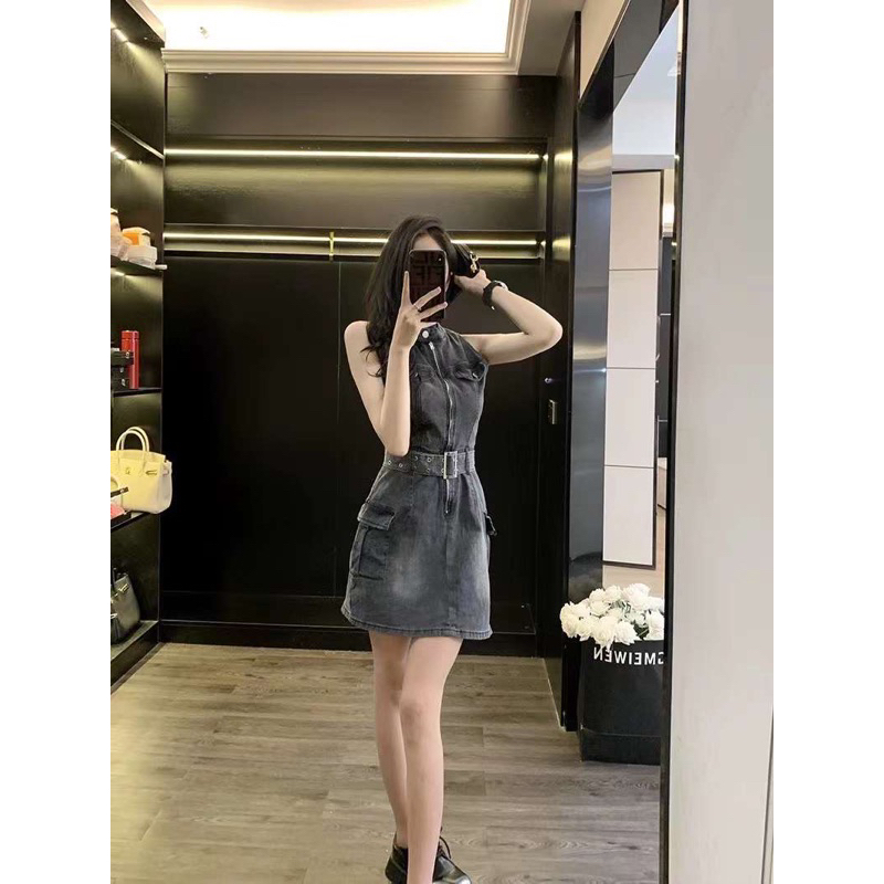Váy jean kèm dây đai