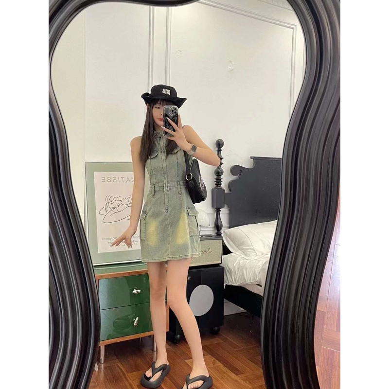 Váy jean kèm dây đai