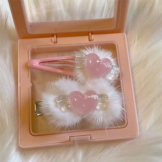 Set 2 kẹp tóc kẹp bấm kẹp mỏ vịt trái tim hồng pastel dễ thương