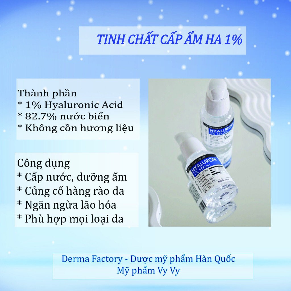 Tinh Chất Dưỡng Ẩm, Căng Bóng Derma Factory Hyaluron 1% Serum 30ml