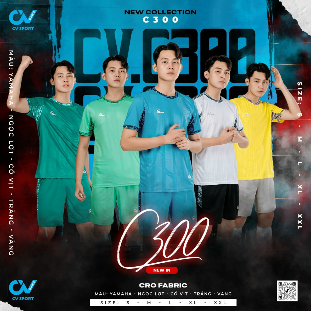 Quần Áo Bóng Đá ,Đồ Đá Banh CV300 Chất Vải Mè Dệt 4 Chiều Kim Cương Thấm Hút ,Thoát Ẩm Siêu Tốc