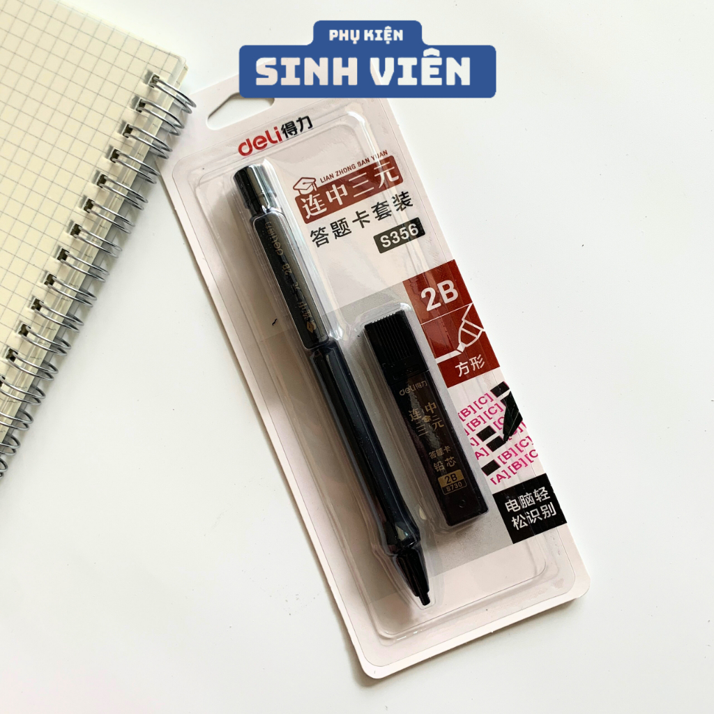 Bộ bút chì làm bài kiểm tra, thi cử 2B Deli có sẵn tẩy và ngòi bút chì | Phụ Kiện Sinh Viên.