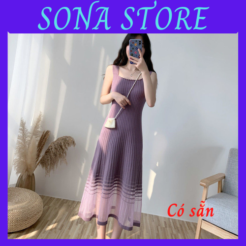 Váy len dệt kim mongtoghi nữ 2 dây sexy phối lưới chất đẹp sang chảnh tiểu thư bánh bèo cute hàng quảng châu cao cấp