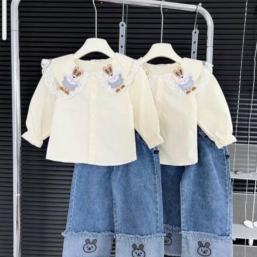 Set áo sơ mi + quần bò hình thỏ dễ thương cho bé 12-30kg