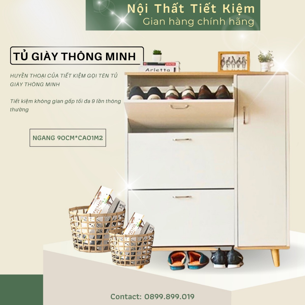 Tủ giày thông minh Nội Thất Tiết Kiệm gỗ phối màu đã lắp sẵn dùng làm kệ để giày tiết kiệm không gian TG778788