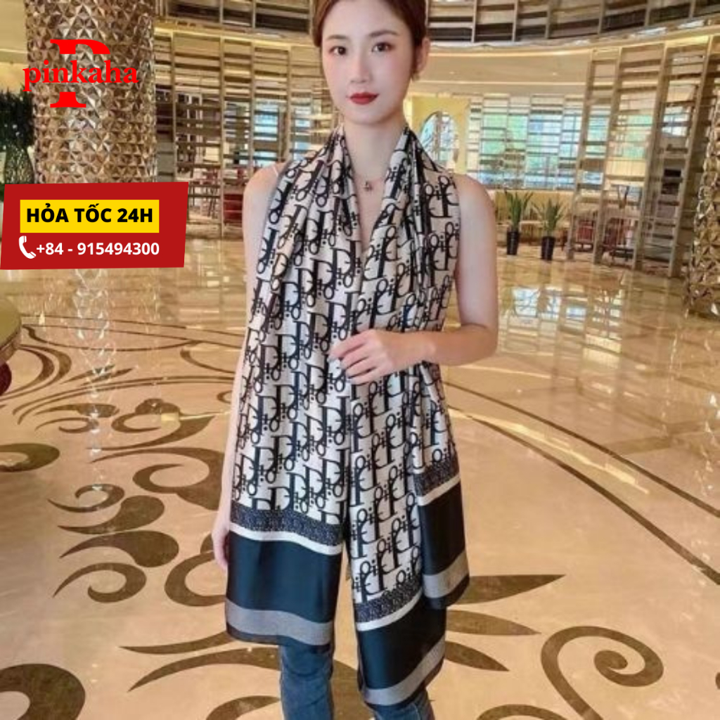 Khăn lụa choàng quàng cổ dáng dài đi biển Hot Trend họa tiết thanh lịch nhẹ nhàng size180x90 làm áo choàng