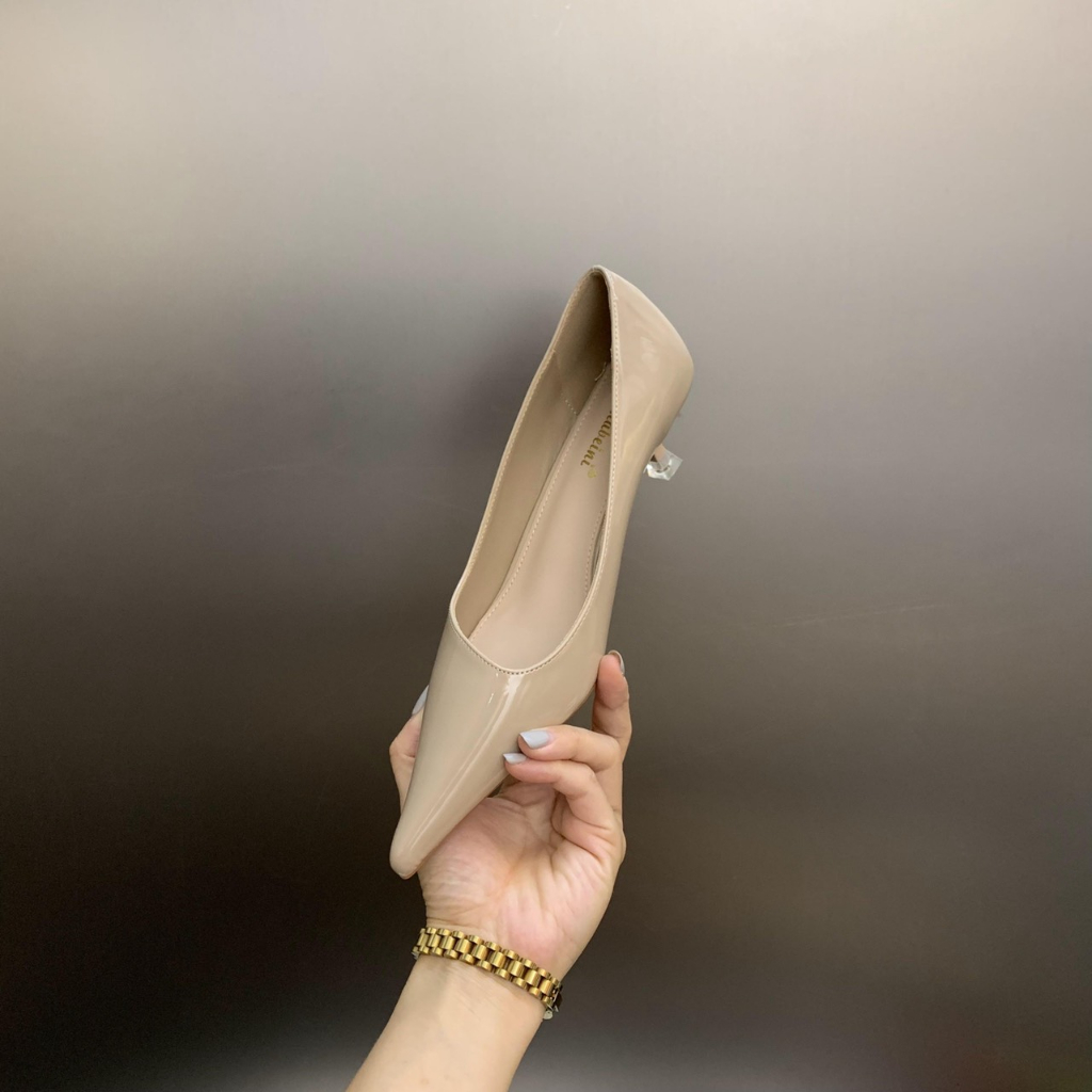 Giày cao gót da bóng siêu xinh phong cách Hàn Quốc-4cm-Nâu-Đen-Bạc-Trắng be-THAO CLOVER
