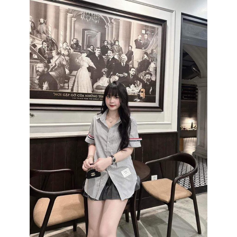 Áo sơ mi kẻ dây quốc dân cộc tay H2A876