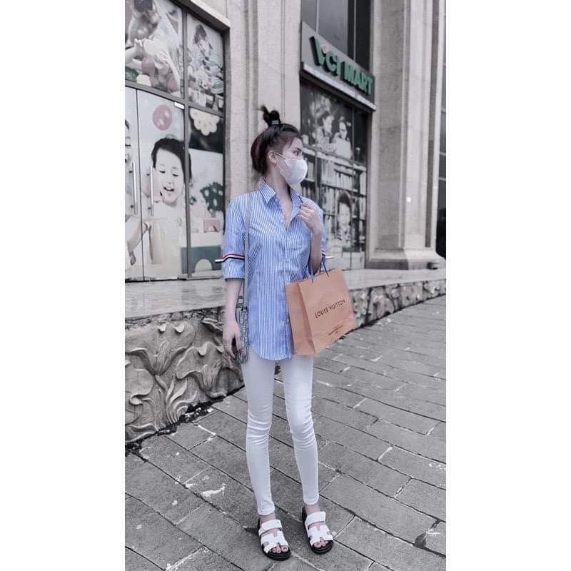 Áo sơ mi kẻ dây quốc dân cộc tay H2A876