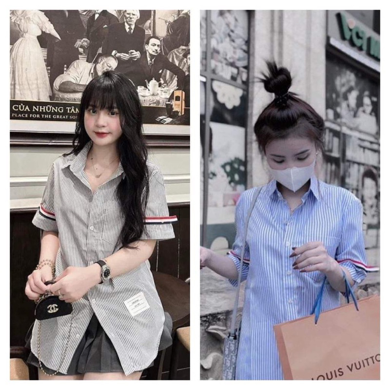 Áo sơ mi kẻ dây quốc dân cộc tay H2A876