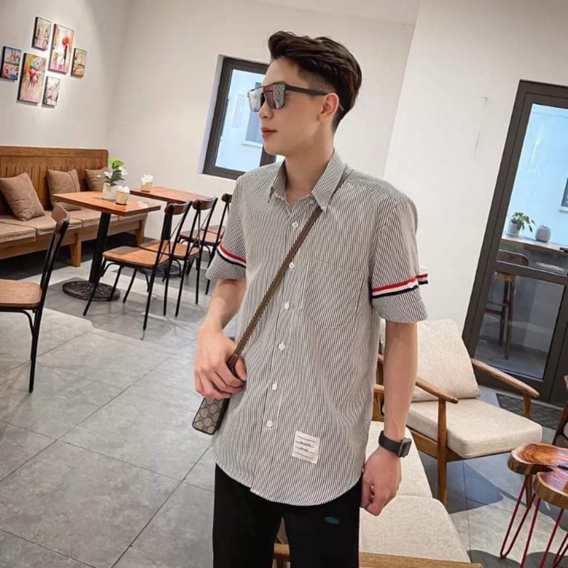 Áo sơ mi kẻ dây quốc dân cộc tay H2A876