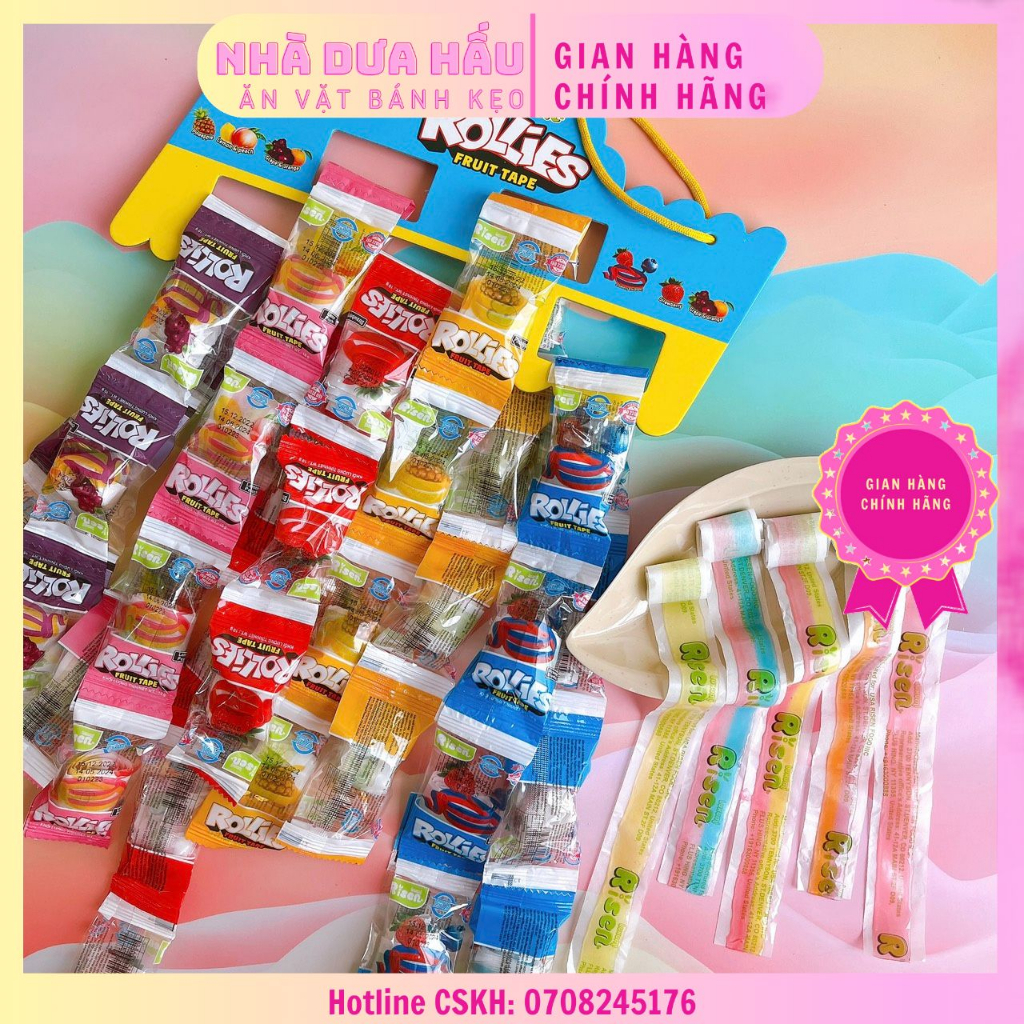 Combo 5 gói kẹo dẻo cuộn vị trái cây dâu/đào xoài/cam nho/dứa/dâu việt quất Risen Mỹ viên 10gam