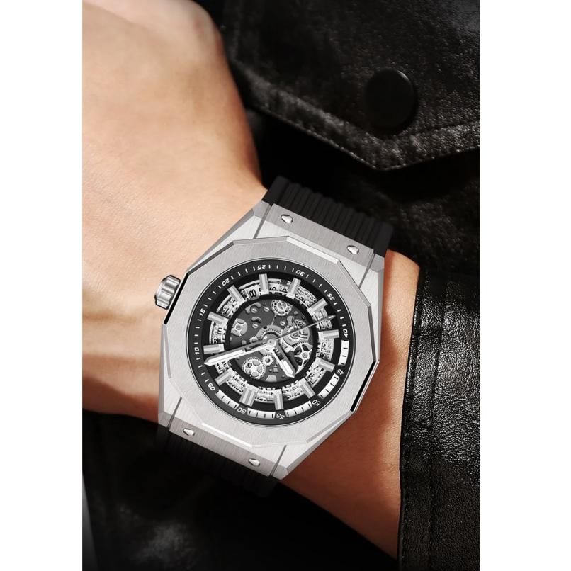 Đồng hồ nam Hanboro automatic dây silicone 42mm chính hãng