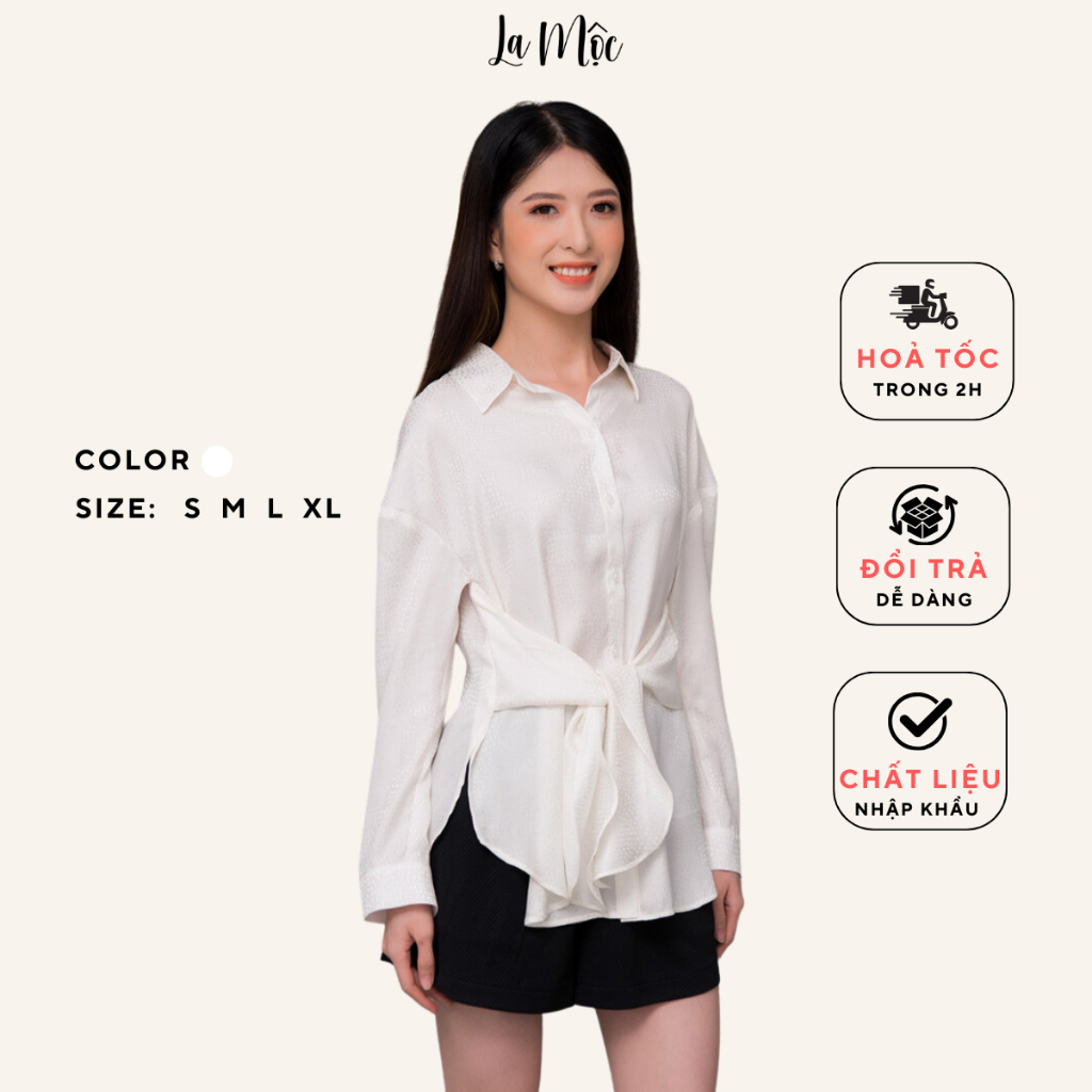 Áo Sơ Mi Lụa Trắng Thắt Nơ Ngang Eo Cách Điệu, Lụa Korea Cao Cấp fullsize S-XL Maxivic, La Mộc - LM92126