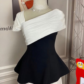 Áo peplum phối vai trễ thun gân chất tuyết mưa