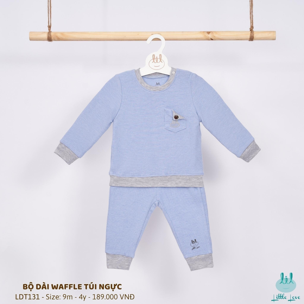 Bộ nỉ dài tay trẻ em ấm áp 2023 Little Love chính hãng