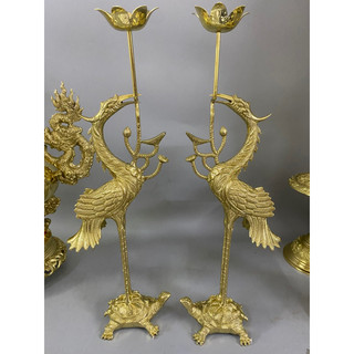 Đôi hạc thờ cao 52cm bằng đồng nguyên chất màu vàng đồng cực đẹp.
