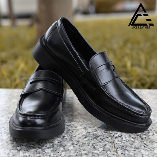 Giầy tây nam ace peny loafer đen da bò bảo hành 12 tháng