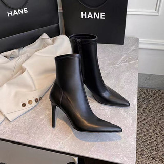 Giày bốt nữ cổ cao gót nhọn 8cm boot nữ cao cổ mũi nhọn da lì khóa cạnh lót lông thời trang cao cấp, M29