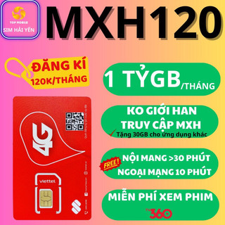 Sim 4g viettel mxh120 không giới hạn data, gọi miễn phí, sim 1 tỷ gb, tặng que chọc sim