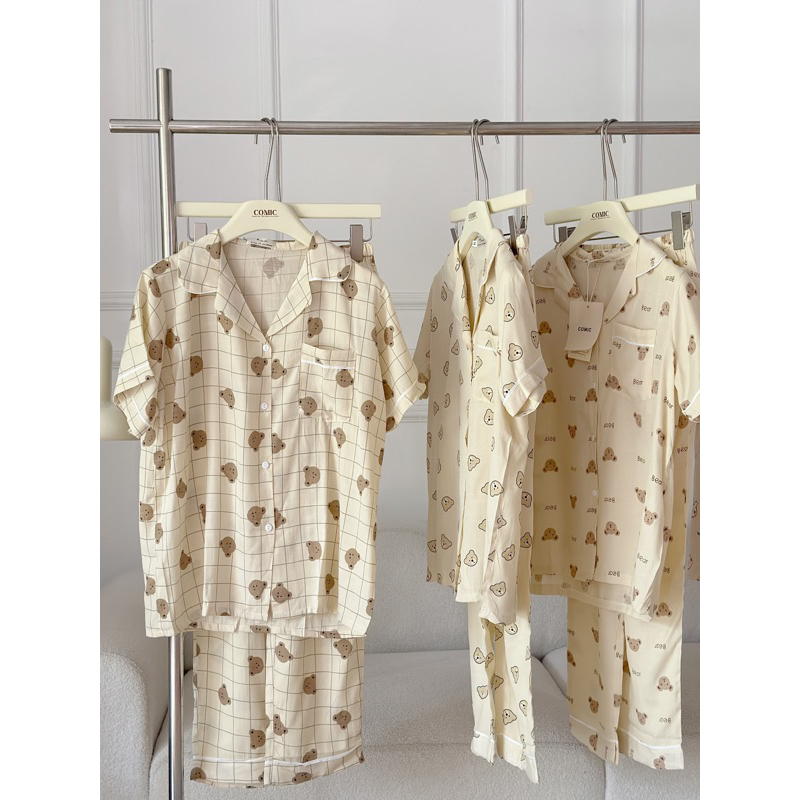 PIJAMA TƠ ĐŨI TAY CỘC QUẦN DÀI COMIC