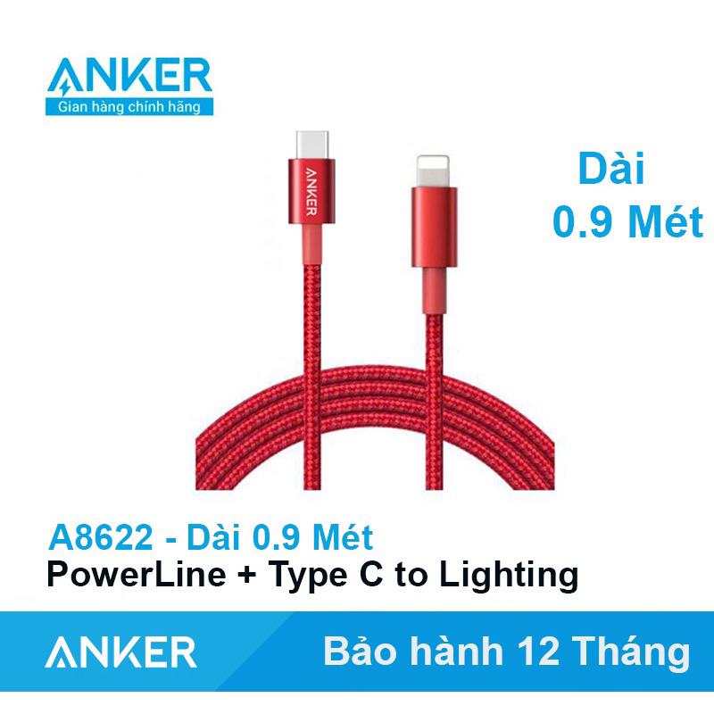 Cáp sạc nhanh Anker C to L 0,9m tiêu chuẩn mfi chính hãng 100%