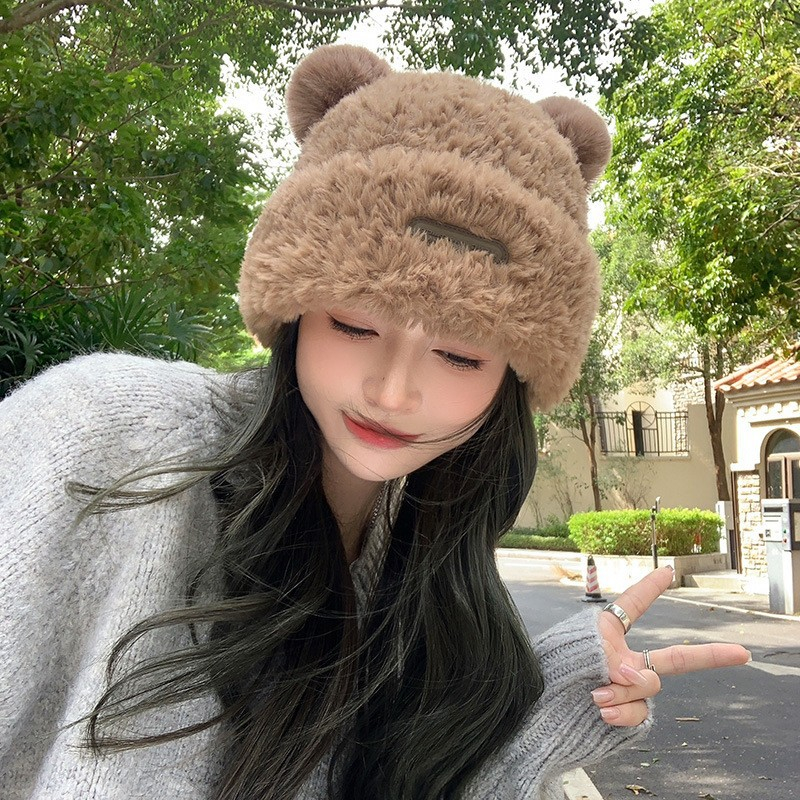 Mũ Len Lông Xù Hình Gấu Dày Ấm Áp Dễ Thương Nam Nữ P2392