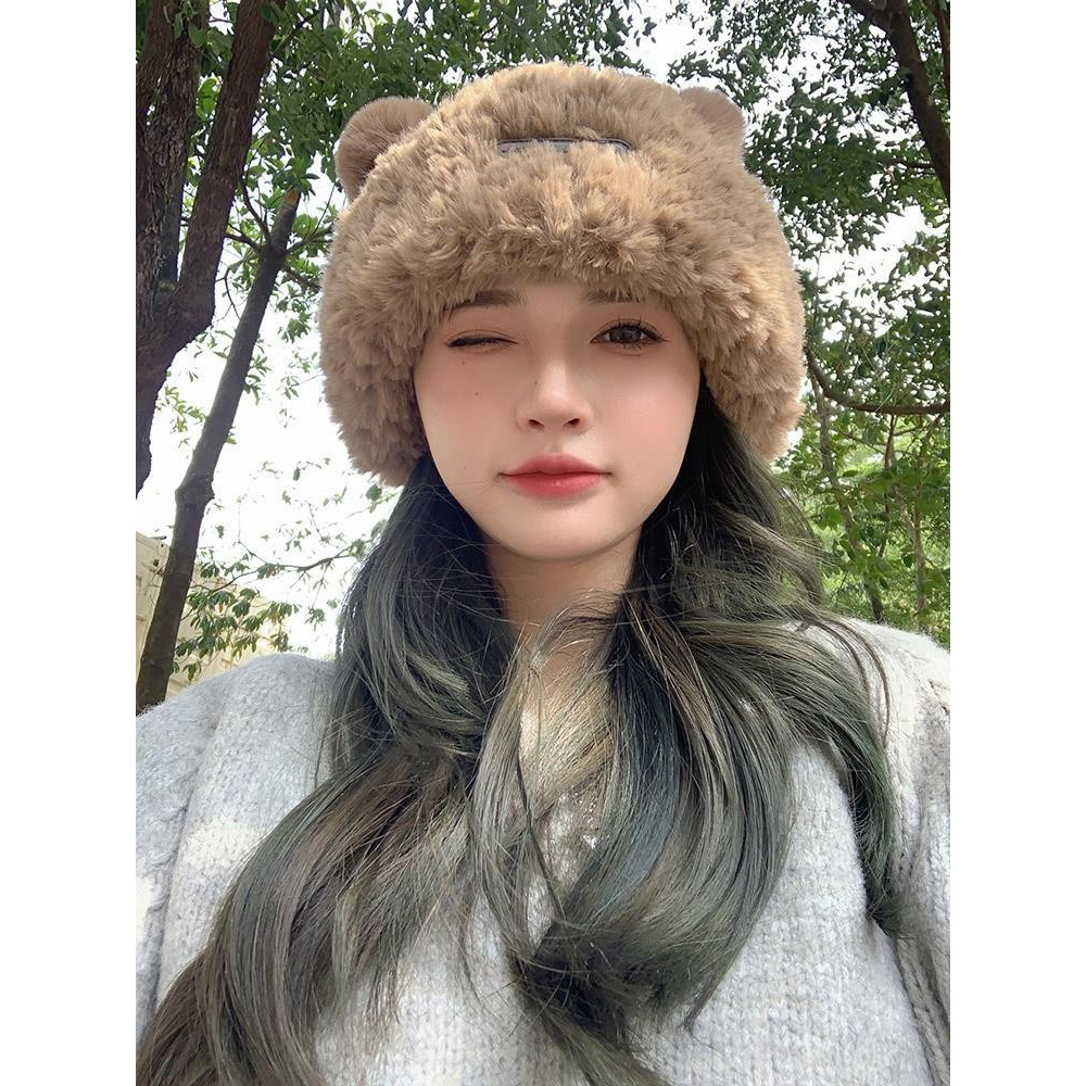 Mũ Len Lông Xù Hình Gấu Dày Ấm Áp Dễ Thương Nam Nữ P2392