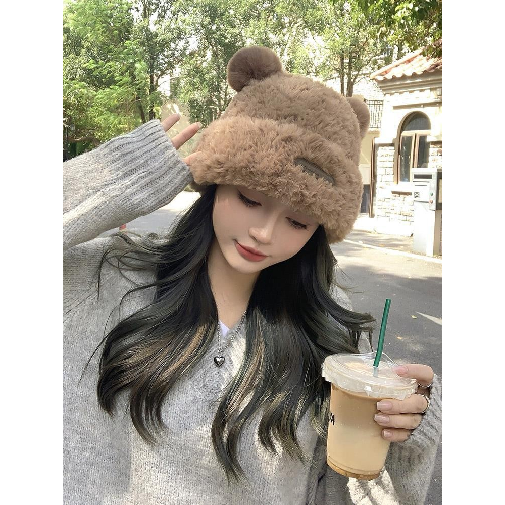 Mũ Len Lông Xù Hình Gấu Dày Ấm Áp Dễ Thương Nam Nữ P2392