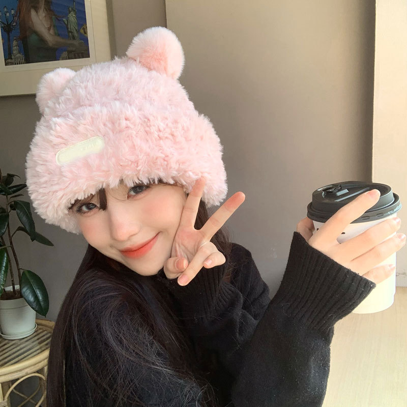 Mũ Len Lông Xù Hình Gấu Dày Ấm Áp Dễ Thương Nam Nữ P2392