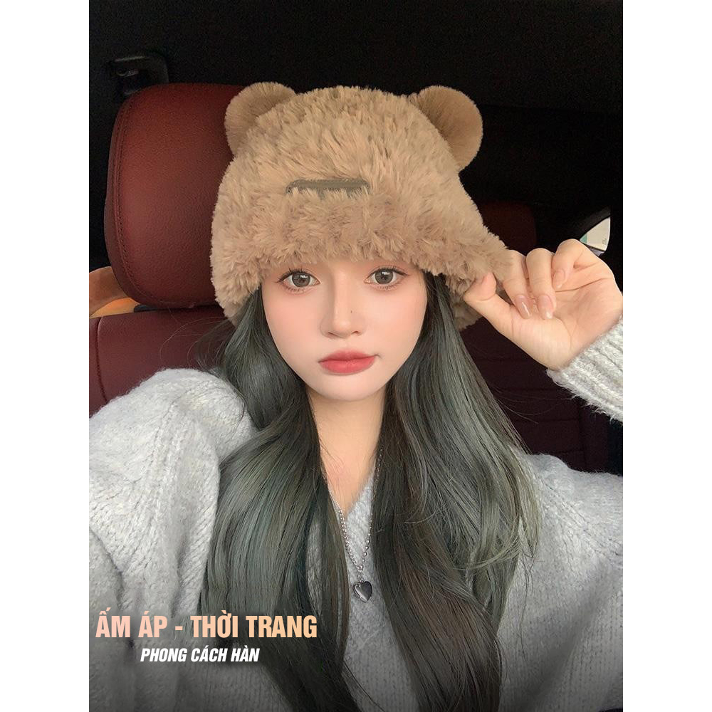 Mũ Len Lông Xù Hình Gấu Dày Ấm Áp Dễ Thương Nam Nữ P2392
