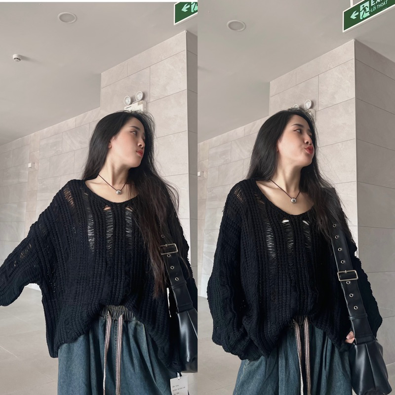 Áo len rách tay dài