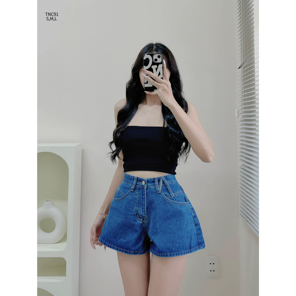 Quần short jean đai kiểu 2 màu chuẩn from CHIBEST TNC91