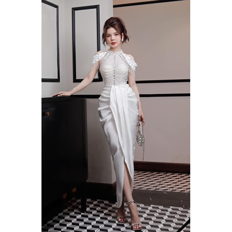 Đầm body dự tiệc cổ yếm TRIPBLE T DRESS kết cườm cao cấp - size S/M/L -MS484V