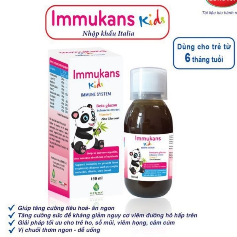 Tăng Sức Đề Kháng Cho Bé IMMUKANS KIDS Siro Ăn Ngon Cho Bé Nhập Khẩu ITALIA chai 150ml